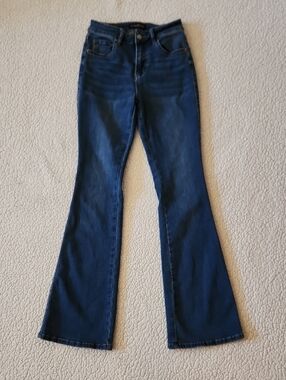 Flying Banana Curvy High-rise Flare Leg Dark Wash Cotton Blend Denin Jeans